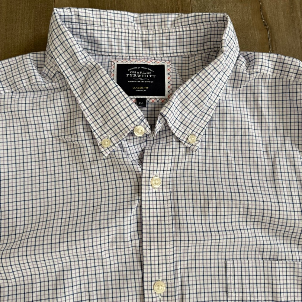 Charles Tyrwhitt Button Down Shirt Classic‎ Fit Non Iron XXL Check Blue Purple